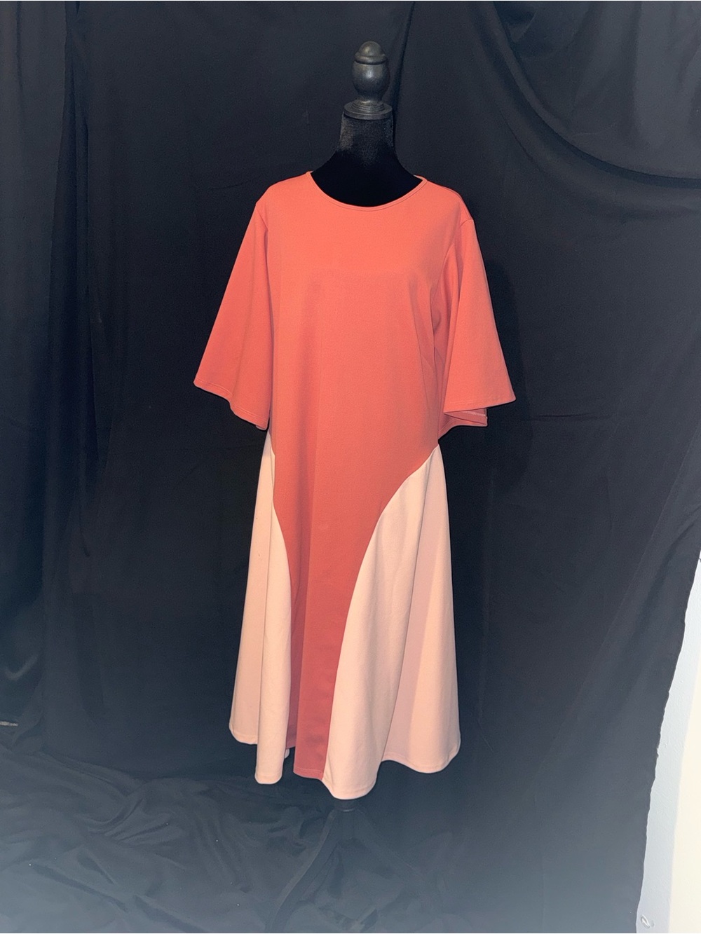 Colorblock Midi Dress in Coral and Light Pink